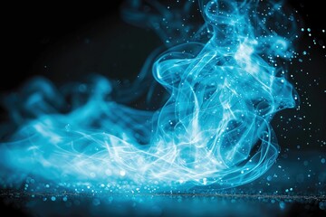 Dynamic blue smoke swirls create ethereal visuals in dark environment captured in abstract photography