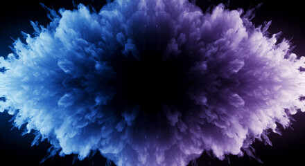 Obraz premium Abstract background with blue purple white smoke explosion with empty space. Vibrant Blue and Purple Powder Explosion on Black Background