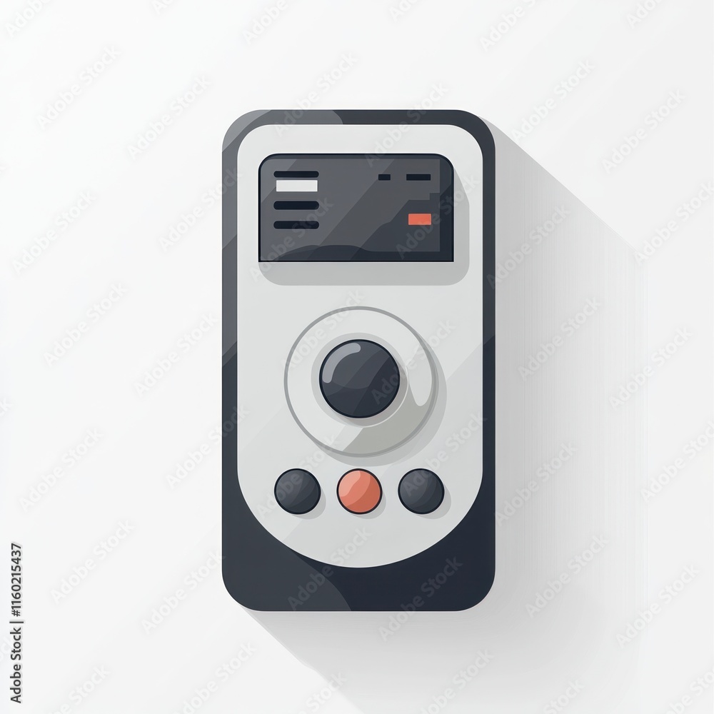Poster retro-style handheld device with a trackball and buttons.