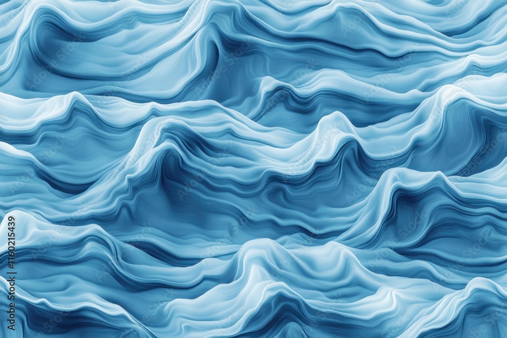 Poster waves of soft blue hues create a calming abstract pattern resembling ocean currents in serene motion