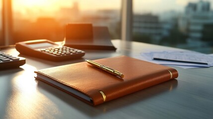 Financial Planner's Notebook with Pen on Desk. Generative AI