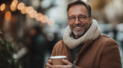 Smiling man holding a cup of coffee