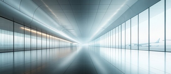 Obraz premium Modern Airport Terminal: Sleek Design, Airplane Views
