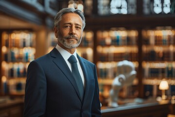 Fototapeta premium Portrait of a Confident Man in a Library