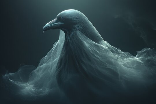 Enigmatic Raven in Mystical Veil: A Digital Art Masterpiece