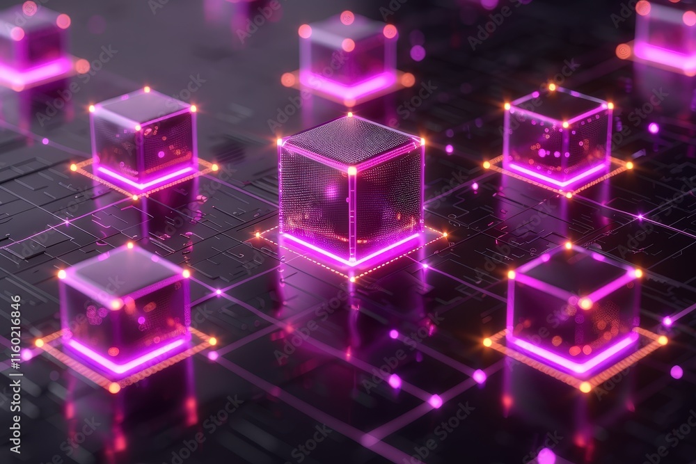 Poster futuristic data processing event virtual space digital art neon lights aerial view technology concep