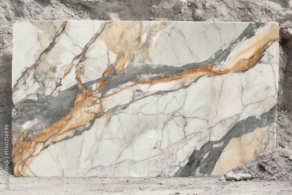Poster elegant marble slab with striking patterns in a quarry setting during daylight hours