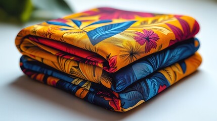Stack of vibrant floral fabric.