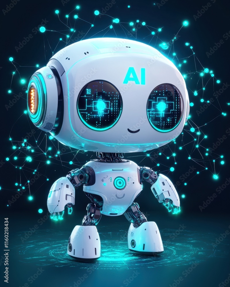 Aufkleber adorable ai robot stands connected within network