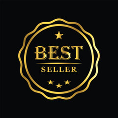 gold color Best seller Decorated Seal Stamp Icon Hand Drawn Label Design Vector Graphic Stock Illustration