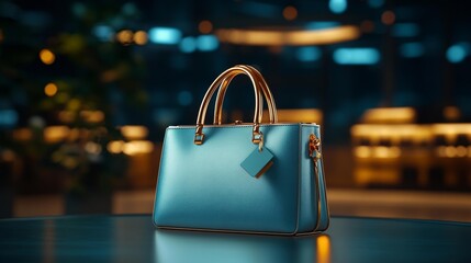 Luxury Leather Handbag with Golden Handles in a Retail Setting. Generative AI