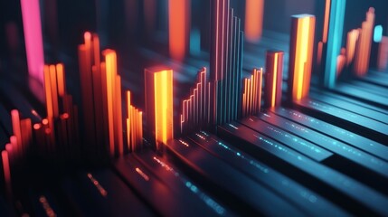 Obraz premium Abstract 3D render of glowing neon bars and lines.