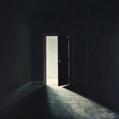 A doorway leading to a dark room.