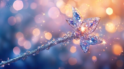 Sparkling crystal wand with bokeh background.