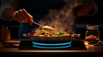 Professional Chef Cooking in Modern Kitchen. Generative AI