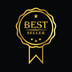 gold color Best seller Decorated Seal Stamp Icon Hand Drawn Label Design Vector Graphic Stock Illustration