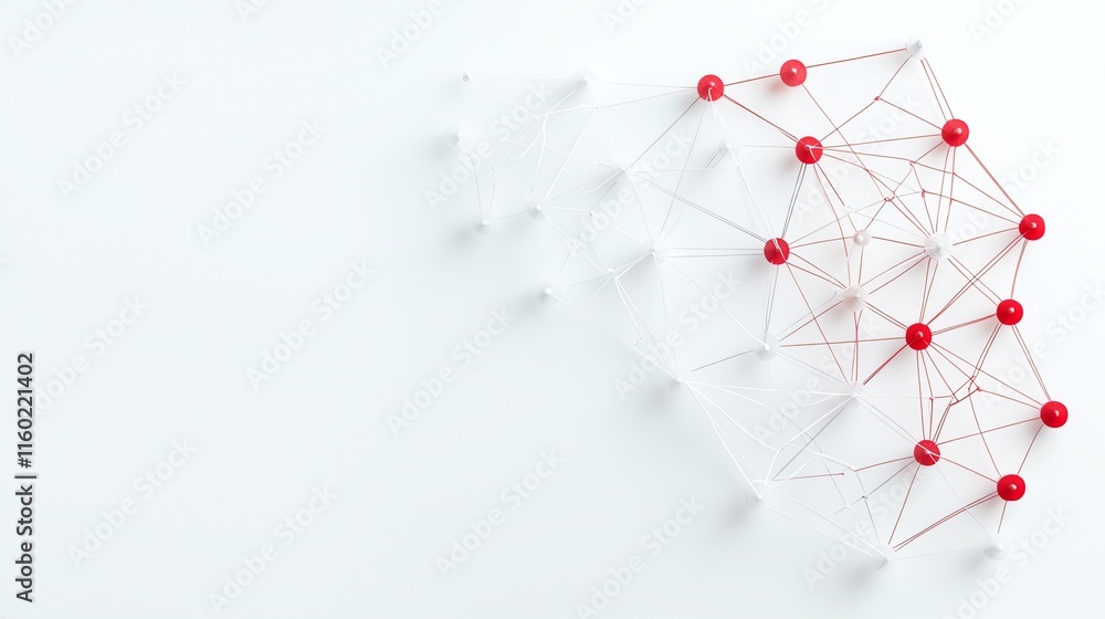 Aufkleber abstract network connections with red nodes on white background.