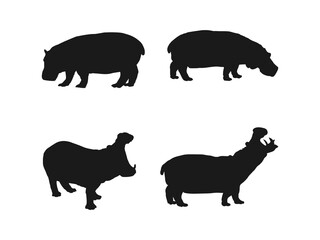 The Best Hippopotamus Silhouette Images. simple design needs regarding hippos. A Hippopotamus Silhouette Set Designs. Hippopotamus silhouette set collection isolated on white background.