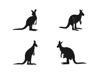 Kangaroo silhouette vector art design. Silhouette Kangaroo in Black Color Vector Concept Illustration. Set silhouettes of kangaroo, different poses, black color, isolated on white background. 