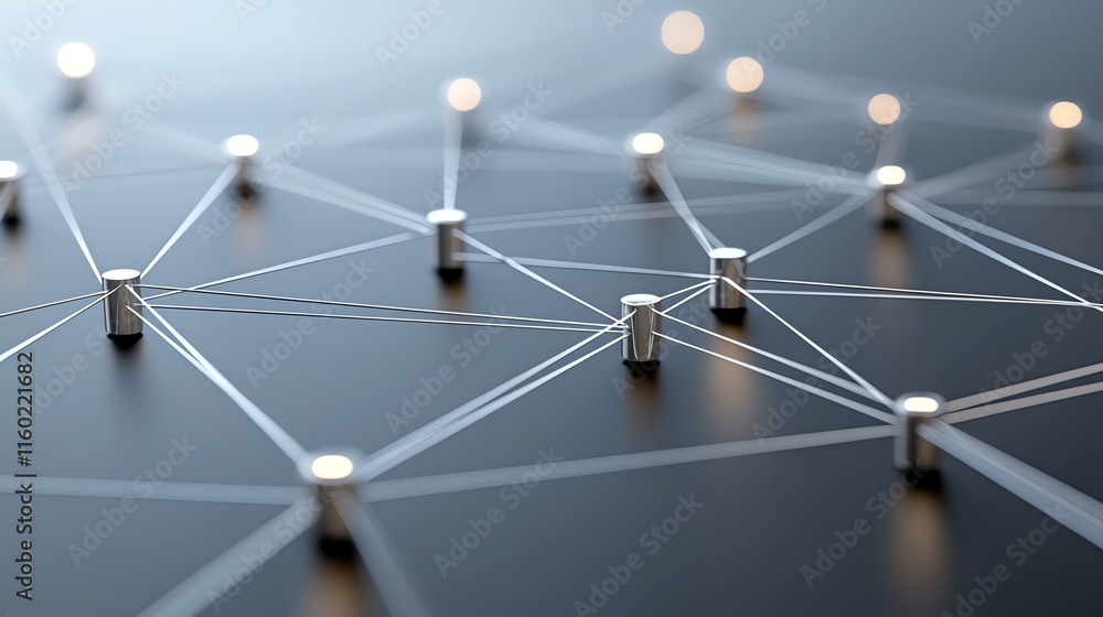 Poster abstract network connections on a black surface with glowing nodes.