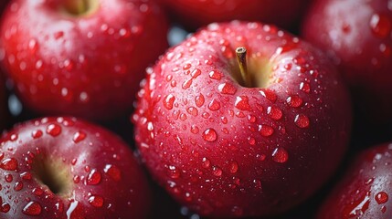 Fresh red apples covered with water droplets creating a vibrant display