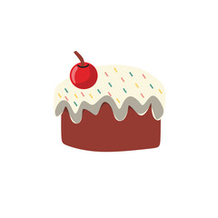 chocolate cake with cherry isolated on white