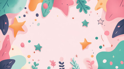 A colorful background with stars and leaves