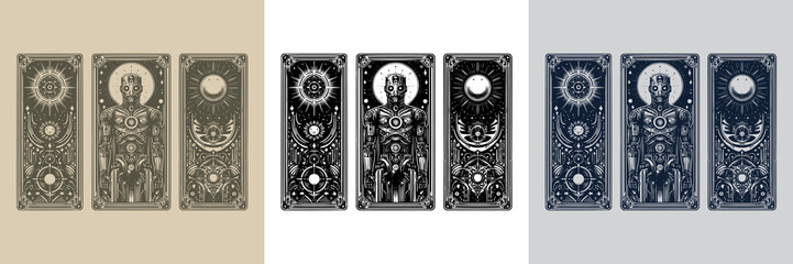 robot playing card tattoo design with unique features
