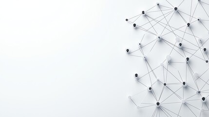 Minimalist network connections on white background, side view.