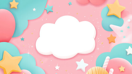 A pink background with a white cloud and stars