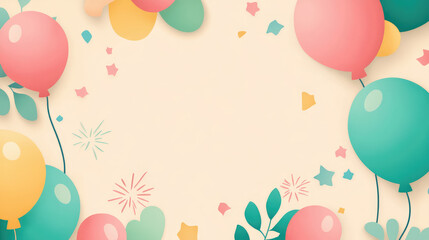 A colorful background with balloons and stars