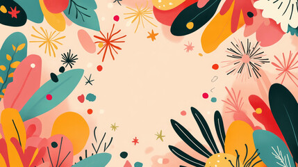 A colorful drawing of flowers and leaves with a white background