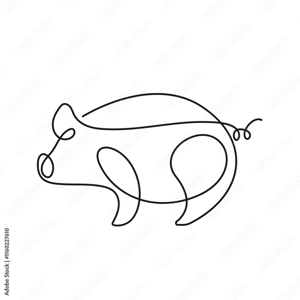 Aufkleber continuous one line drawing of cute pig. piggy linear style for minimalist design. editable stroke. 