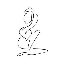 Line Art Drawing of Abstract Female Silhouette. Trendy Line Art Woman Portrait, Minimalist Contour Drawing. Vector One Line Illustration for Minimalistic Home D&eacute;cor, Wall Art, Posters, Print, Mobile