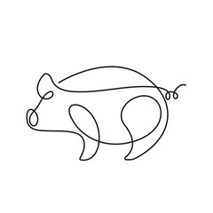 Continuous One Line Drawing of Cute Pig. Piggy Linear Style for Minimalist Design. Editable Stroke. Pig Doodle Black on White Vector Illustration