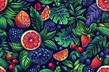 Vibrant fruit patterns nature digital artwork lush environment close-up perspective botanical illustration for seo impact