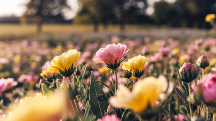 Vibrant Flower Field Bathed in Sunlight with Sharp Details