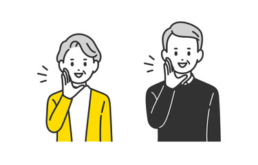 Fototapeta premium 呼びかけのポーズをするシニア男女･老夫婦のセット【人物ベクターイラスト素材】