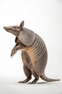 An armadillo standing on its two feet, isolated background