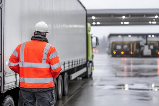 Worker in Reflective Gear Unloading Truck in Daylight