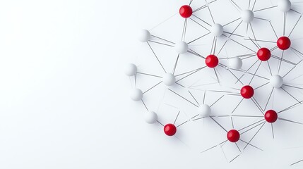 Abstract molecular structure with red and white spheres.