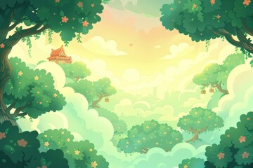 Fototapeta premium Enchanting fantasy landscape dreamy forest digital artwork lush environment serene viewpoint nature's mystique