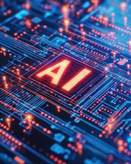 Obraz premium AI illuminated on a futuristic circuit board