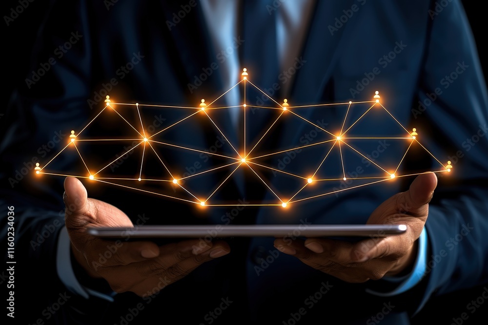 Poster digital networking solutions business innovation in technology office environment professional persp