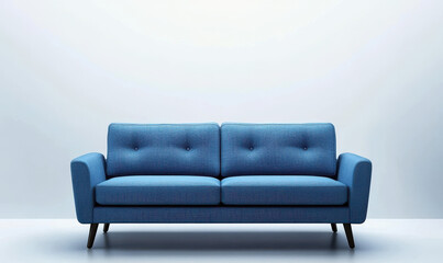 Blue couch sofa furniture , front view, isolated on transparent background png