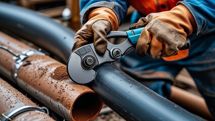Industrial pipe cutter tool in action showcasing precise craftsmanship and metalwork technology.