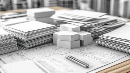 A collection of neatly arranged papers and stationery on a desk, emphasizing organization and workspace creativity.