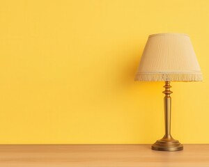 A brass candlestick table lamp with a vintage fabric shade and fringes