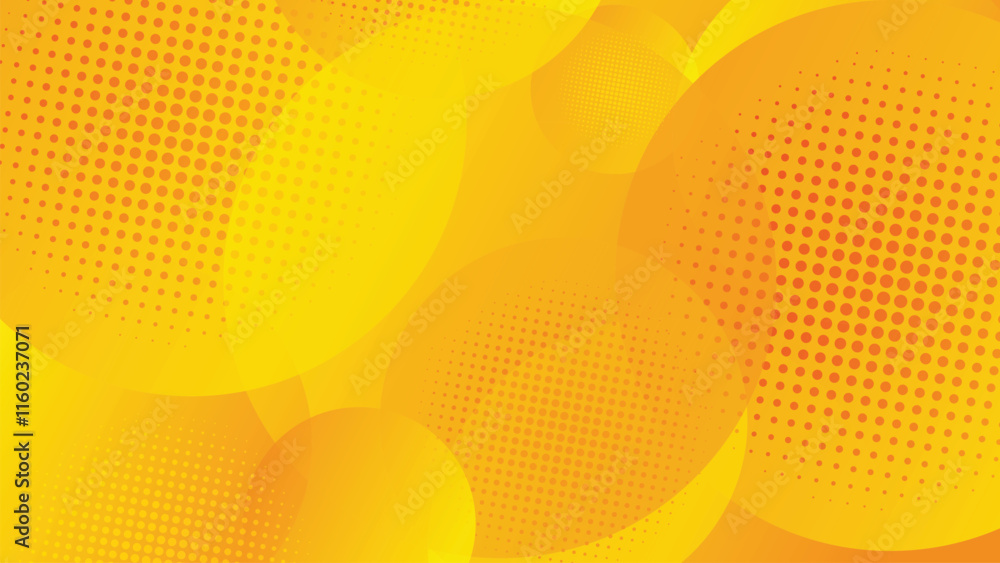 Poster abstract orange and yellow modern circle shape overlapping with halftone background