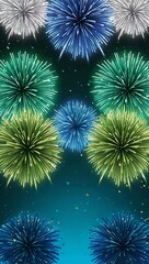 Fototapeta premium Combining blues and greens in a seamless fireworks display to symbolize renewal and serenity
